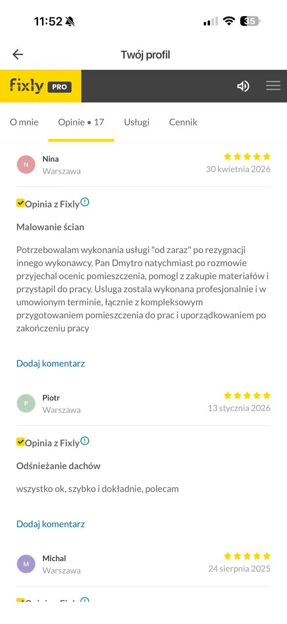 Opinia z Fixly — Nina, Warszawa: malowanie ścian wykonane profesjonalnie i w umówionym terminie, 5/5