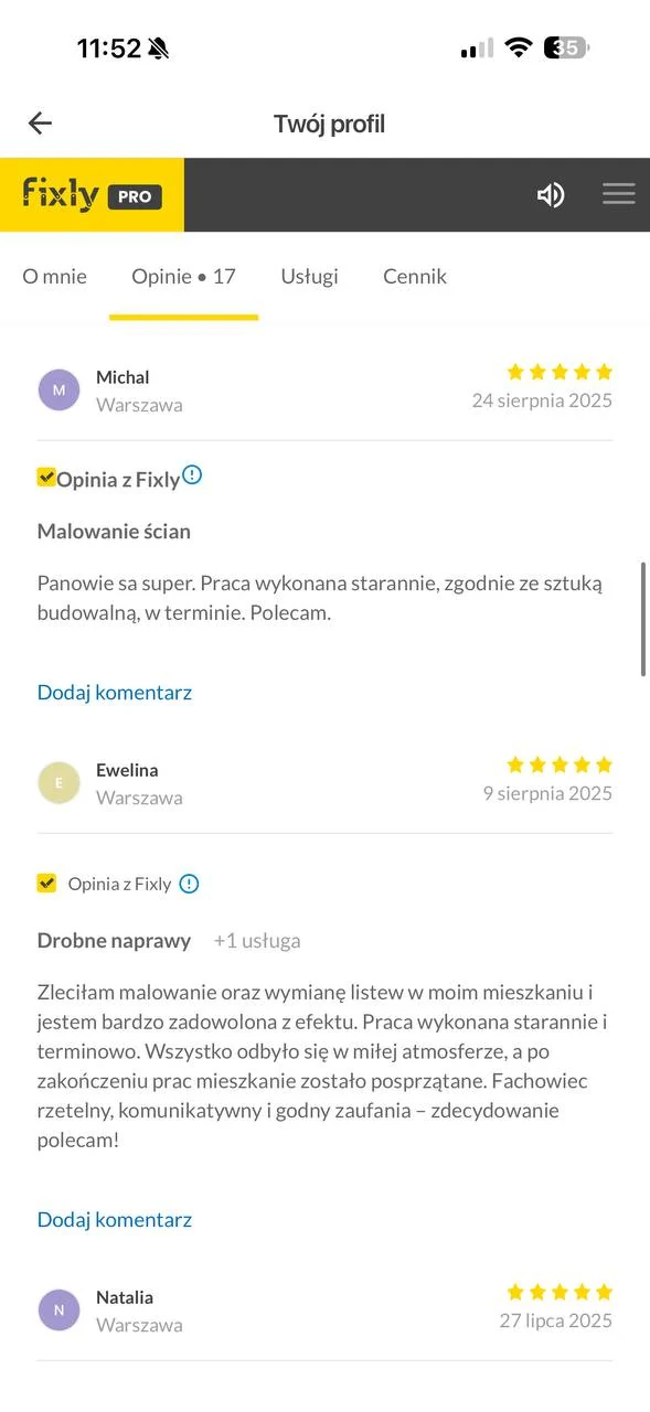 Opinia z Fixly — Michal i Ewelina, Warszawa: praca staranna i terminowa, mieszkanie posprzątane po pracach, 5/5