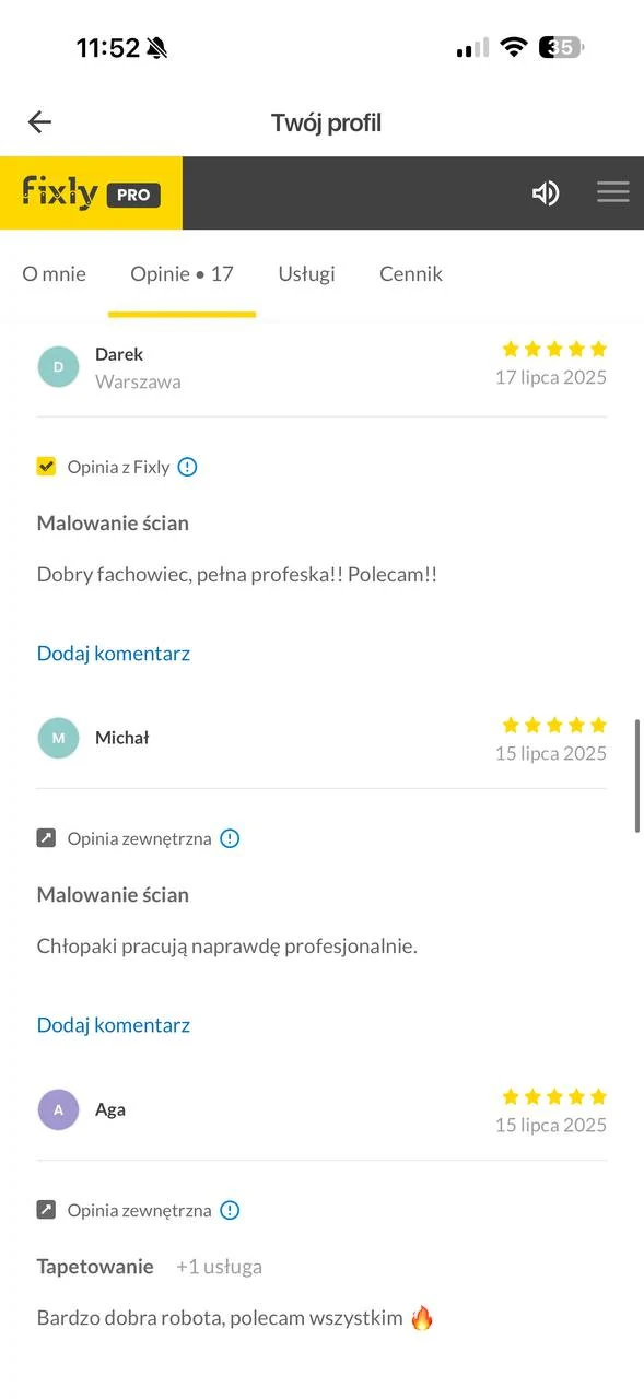 Opinia z Fixly — Darek i Aga, Warszawa: malowanie ścian i tapetowanie, pełna profeska, 5/5